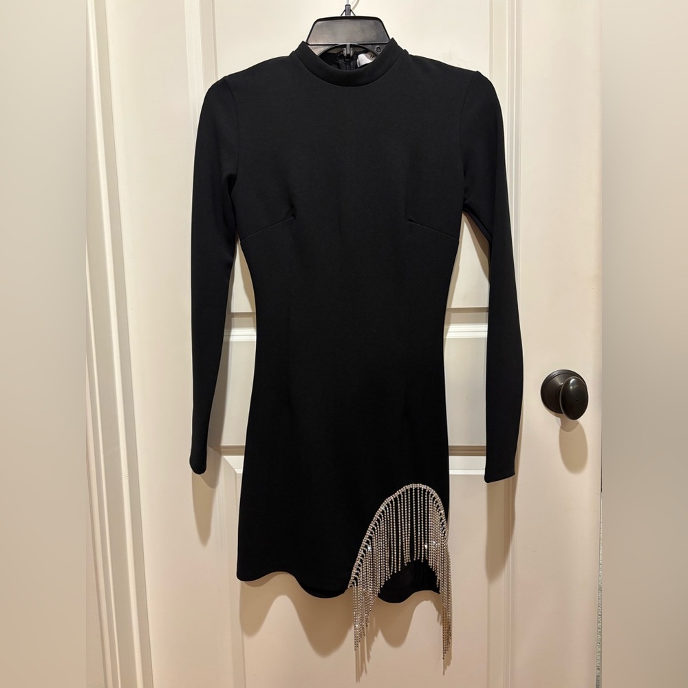 Adika (discontinued) mock neck long sleeve rhinestone fringe dress